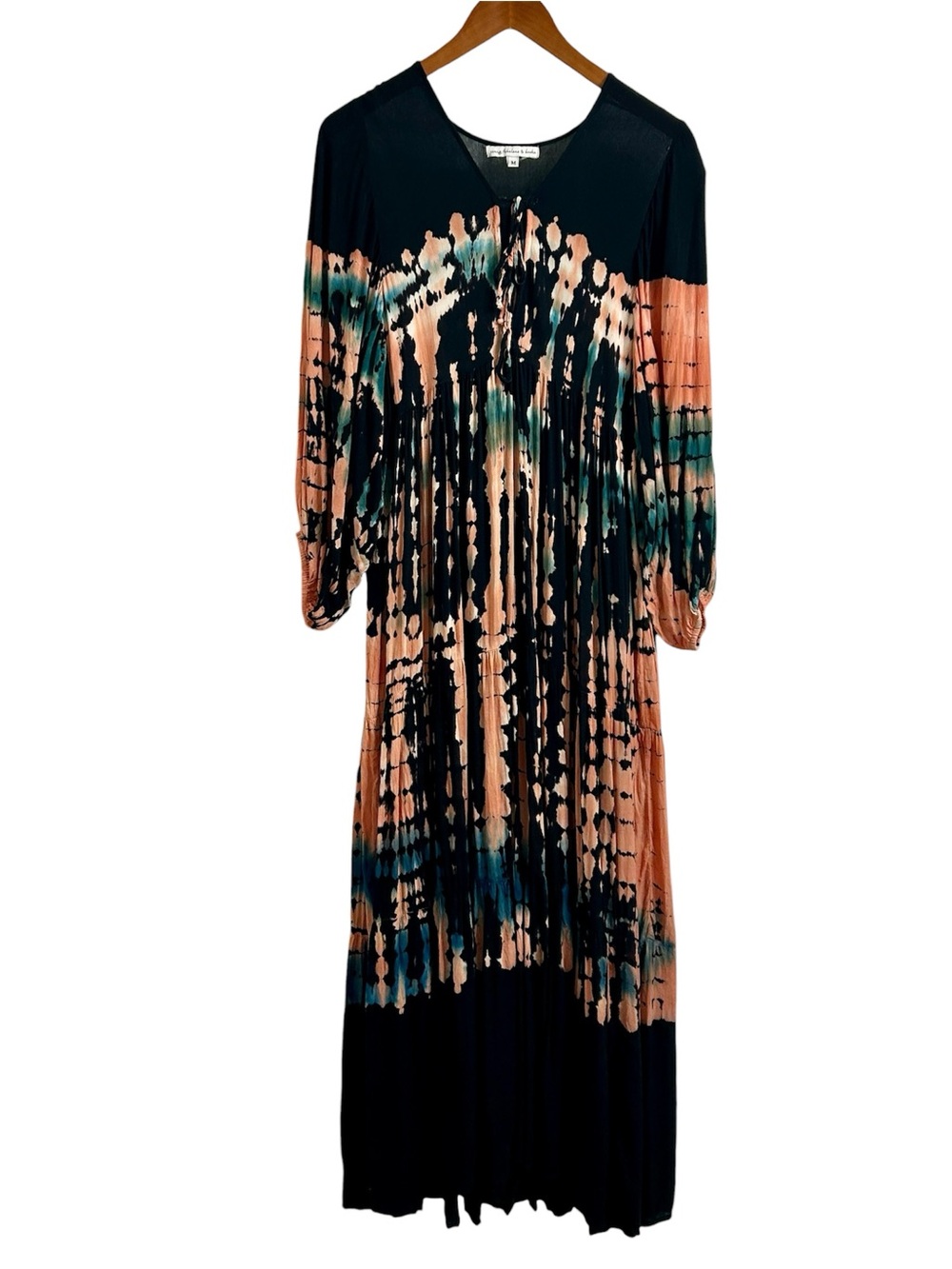 Young Fabulous & Broke Black Lightweight Boho Tie Dye Maxi Dress, Medium